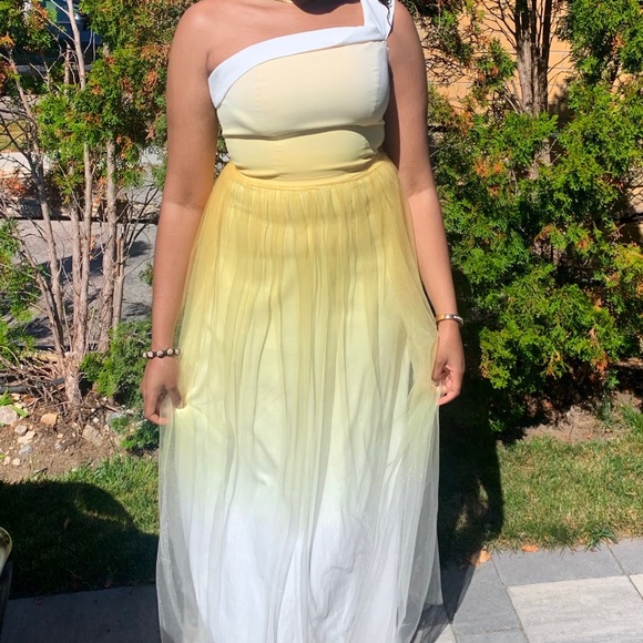 One shoulder, ombre, yellow, long, dress - Picture 1 of 6